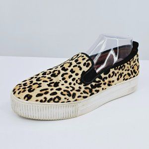 Halogen Baylee Platform Sneakers 9.5 M Leopard Calf Hair Fur Black Tan Slip Ons